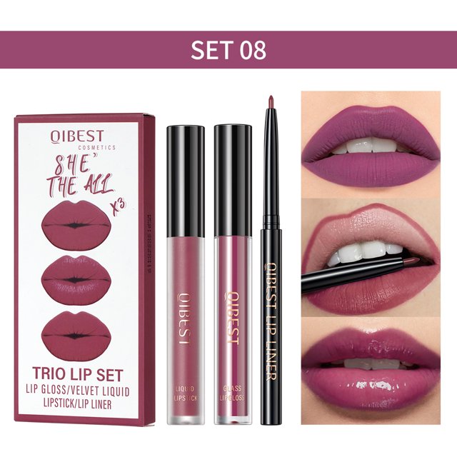 Juego de lápiz labial líquido mate + delineador de labios, maquillaje de esmalte de labios, brillo de labios de terciopelo rojo y negro desnudo, Kits de cosméticos de tinte de labios de larga duración