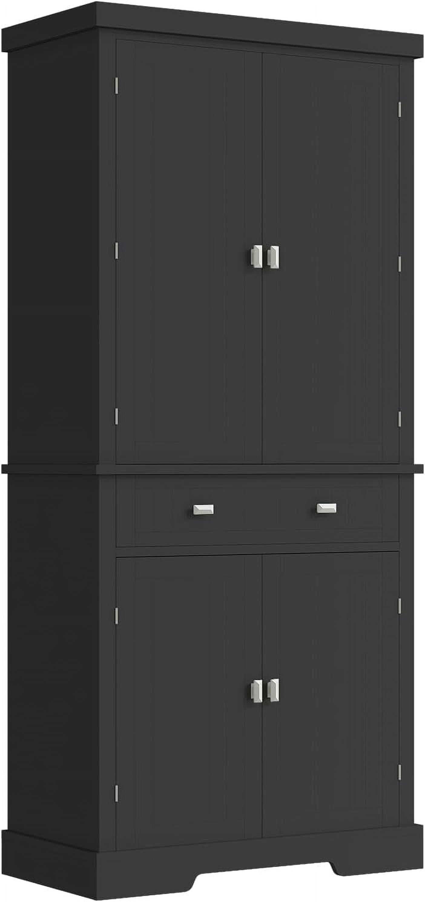 DSstyles 72" Kitchen Pantry Cabinet, Freestanding Tall Storage Cabinet with 6 Door Shelves, 2 Cabinets and 1 Drawer, Pantry Storage Cabinet for Kitchen, Living Room, Dining Room, White/Black