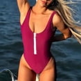 thumbnail image 2 of Women Swimsuits Solid Color One Piece Bikini Zipper Front Bathing Suit,Wine,S, 2 of 6