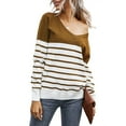 thumbnail image 3 of QELUSQELUS Women Long Sleeve V Neck Stripe Stitching Outwear Sweater Top, 3 of 4