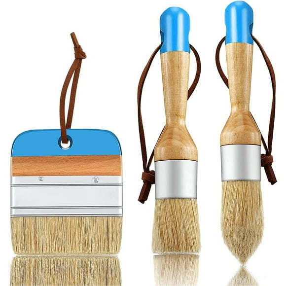 JUNWELL 3 PCS Chalk And Wax Paint Brushes Oval Brush for Acrylic Painting Bristle Stencil Brushes for Wood Furniture Home Decor