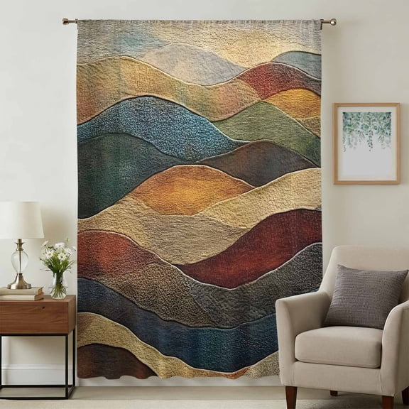 Vintage Green Blue Sheer Curtains 84 Inches Long, Farmhouse Retro Art Light Filering Curtains, Breathable Simi Curtain Privacy Drapes for Living Room Bedroom Lightweight Window Treatment