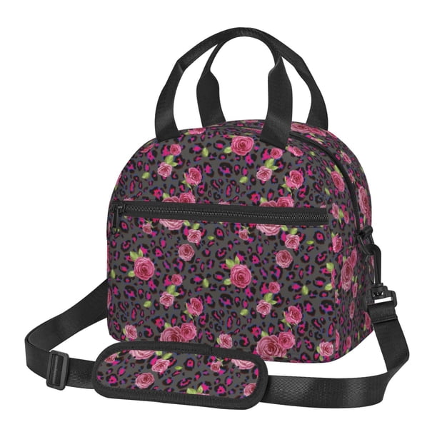 Fotbe Rose Mix Leopard 2 Bolsa de Almuerzo con Estampado, Lonchera Aislada, Contenedores de Comida Reutilizables Tipo Cooler a Prueba de Fugas