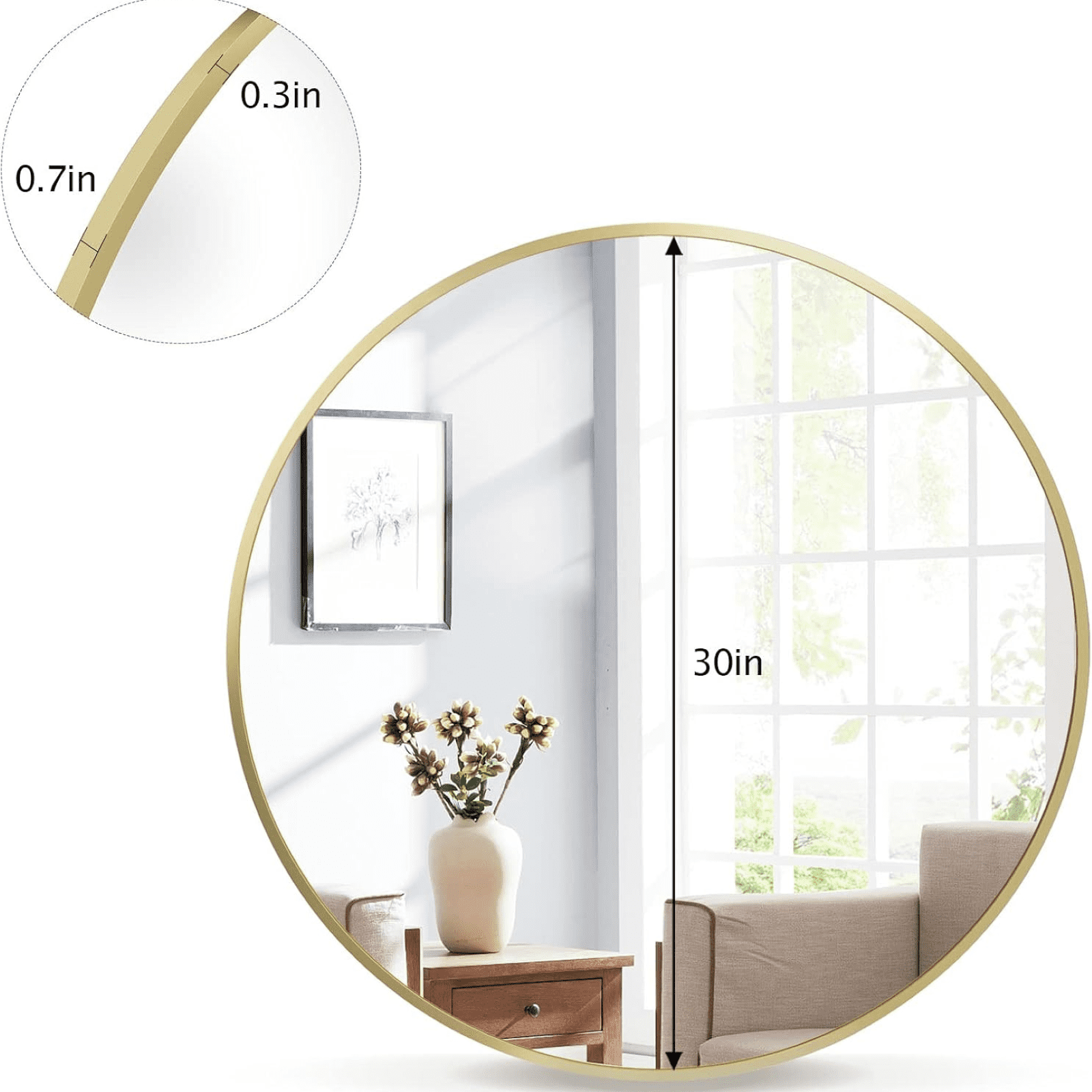 AUROMIR 30" Round Wall Mirror Bathroom Vanity Mirror Aluminum Alloy Frame,Glod