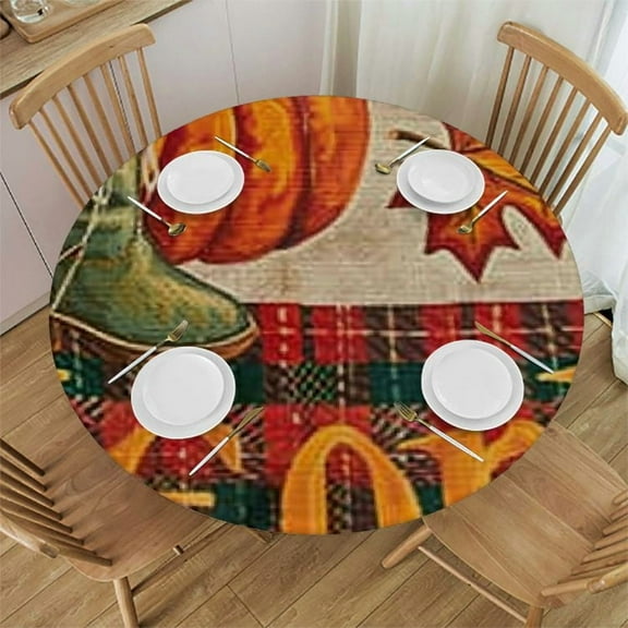 BCIIG Pumpkin Round Tablecloth Stain-Resistant Washable Indoor Outdoor Restaurant Wedding Party 100% Polyester Outdoor Fitted Table Cover 42"-46