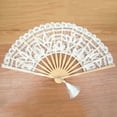 thumbnail image 2 of WASHWEPE Vintage Fan Handheld Lace Cotton Beige 1Pack 19.7X10.6X0.1in, 2 of 7