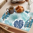thumbnail image 3 of Teal Blue Palm Leaves Placemats Set of 8 Tropical Botanical Summer Place Mats Indoor Wipeable Table Mats Washable Cloth Dining Table Placemats for Kitchen Holiday Party Home Decor 13x19 Inch, 3 of 9