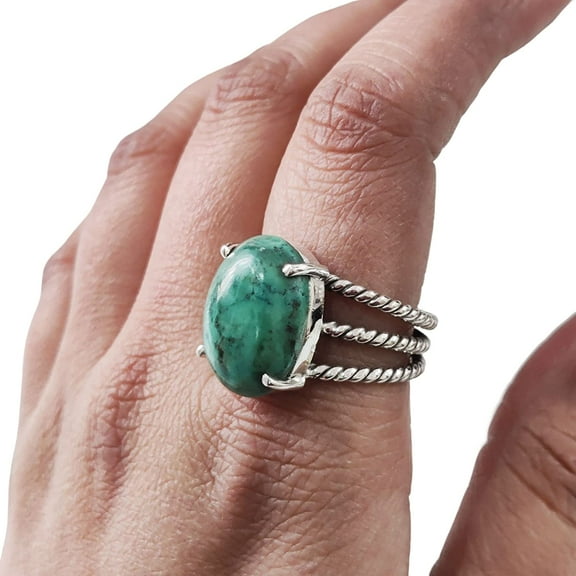 Natural Tibetan Turquoise Ring, AAA Turquoise Ring, December Birthstone, 3 Twisted Band, 925 Sterling Silver, Womens Ring, Christmas, Thanksgiving, Handmade, Statement Jewelry, Natural Gemstone Ring