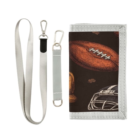 Nylon Fabric Wallet Compact Bifold With Zipper Coin Pocket Card Slots And Detachable Keychain Lanyard Football Glove