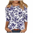 thumbnail image 2 of Jsaierl Womens 3/4 Length Sleeve Tops Casual Round Neck Shirts Boho Print Ladies Blouses Going Out Loose Fit Tunic Top S-5XL, 2 of 5