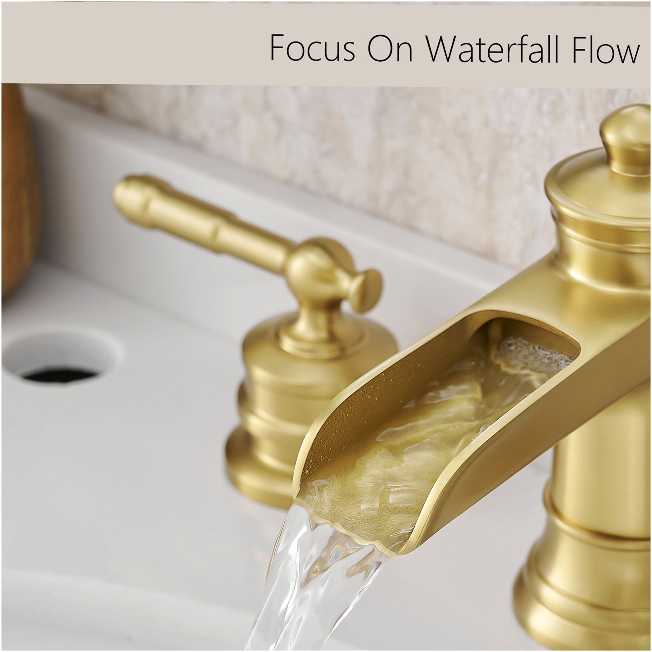 JERFIT 8-inch Widespread Bathroom Faucet with Pop-Up Drain, Brushed Gold 3-Hole Vanity Sink Faucet, Solid Brass Double Handle Mixer Tap