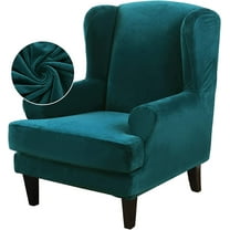 Wing Chair Slipcover Velvet Covers 2 Pieces Arm Chair Furniture Sofa SlipCovers for Living Room Bedroom (Emerald Green)