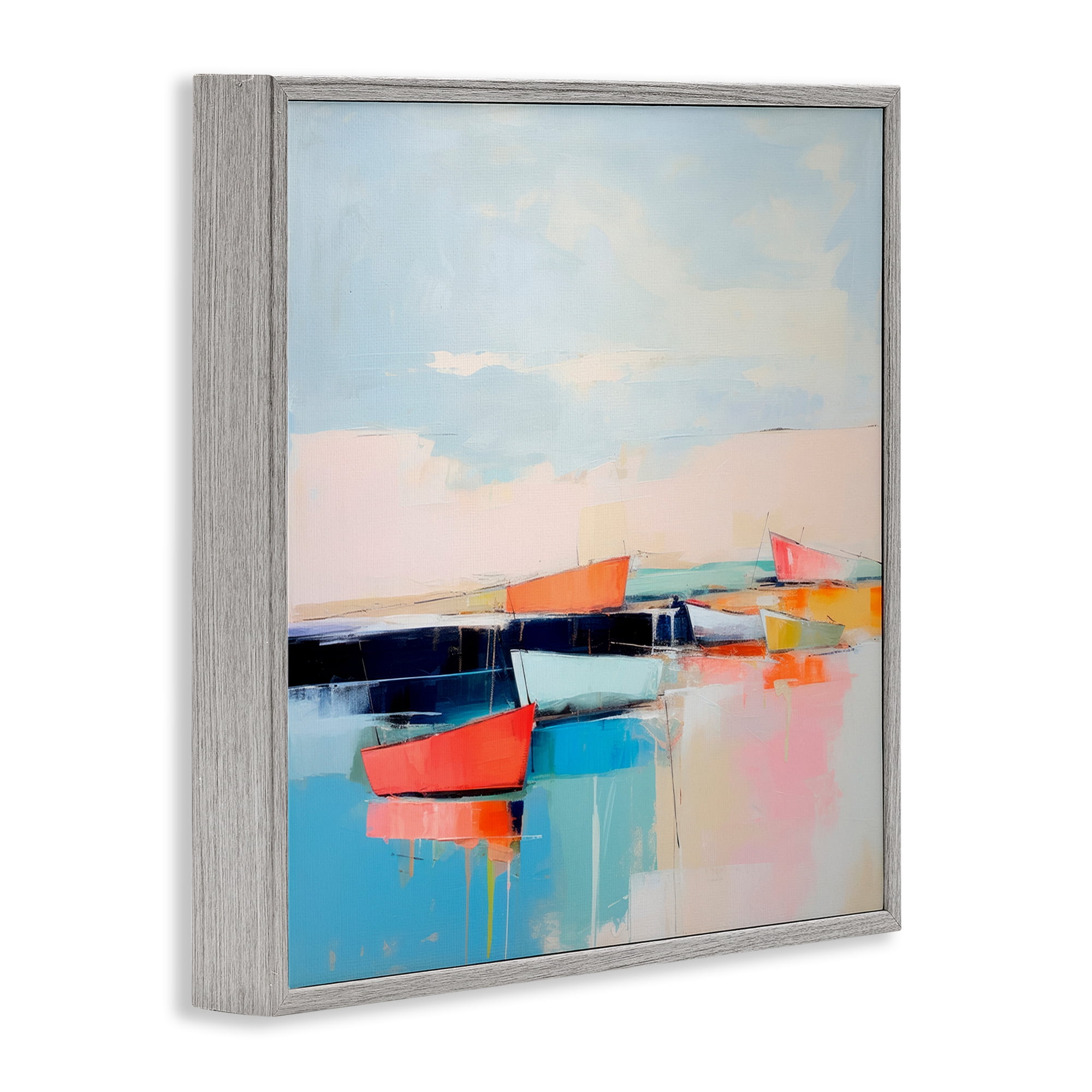 Stupell Industries Vivid Boat Reflection Transportation Painting Gray Framed Art Print Wall Art, 12 x 12