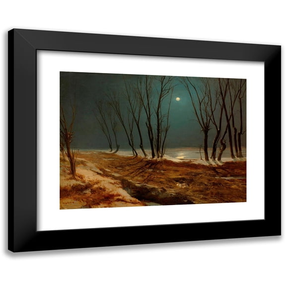 Carl Blechen 14x11 Black Modern Framed Museum Art Print Titled - Landscape in Winter at Moonlight (circa 1836)