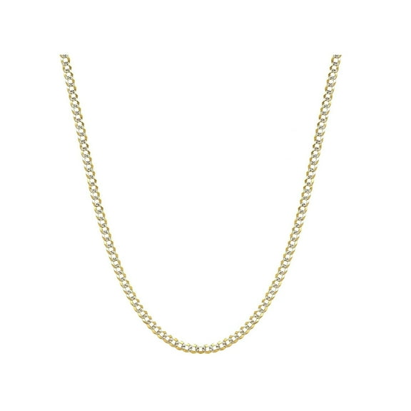 The Diamond Deal Mens Solid TwoTone 14K Yellow Gold 3.6mm Shiny Diamond-Cut Cuban Comfort Curb Chain Necklace For men for Pendants and Charms with Lobster-Claw Clasp ( 7" 18", 20" 22", or 24 inch)