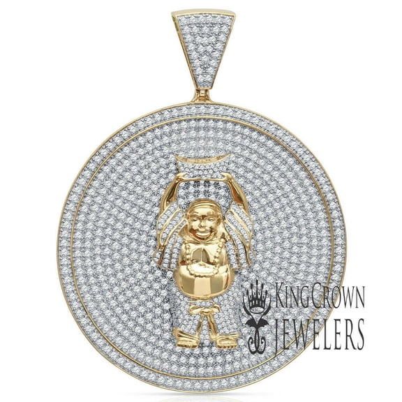 Mens Big 3'' Real Yellow Gold Sterling Silver Buddha Pendant Lab Diamond Medallion Custom Charm
