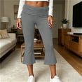 thumbnail image 4 of SHTXOZHI Womens Fold Over Flared Capri Pants Elastic Waist Flowy Yoga Capris Casual Workout Athletic Bottoms, 4 of 8