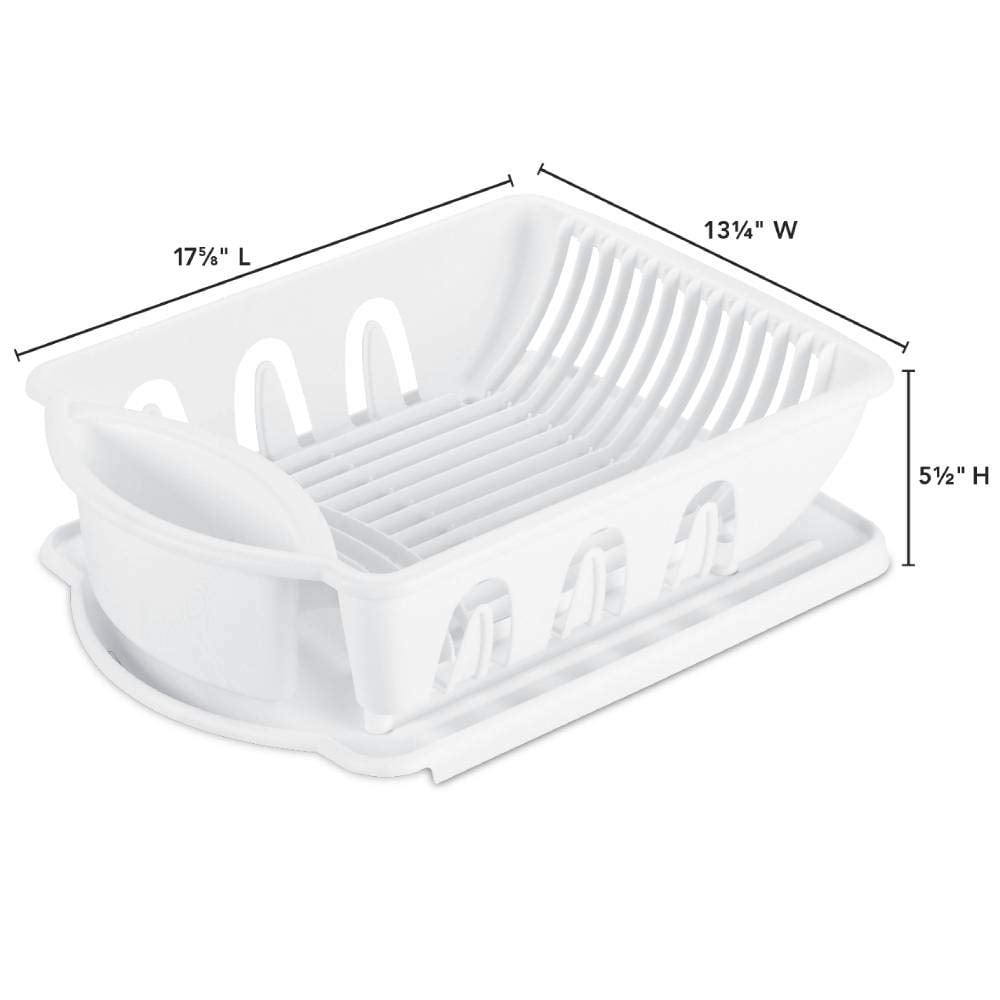 18"x13"x6" Heavy Duty Plastic Dish Drying Rack - Kitchen Counter Dish Drainer with Drainboard, Space-Saving Sink Side Organizer for Dishes, Utensils