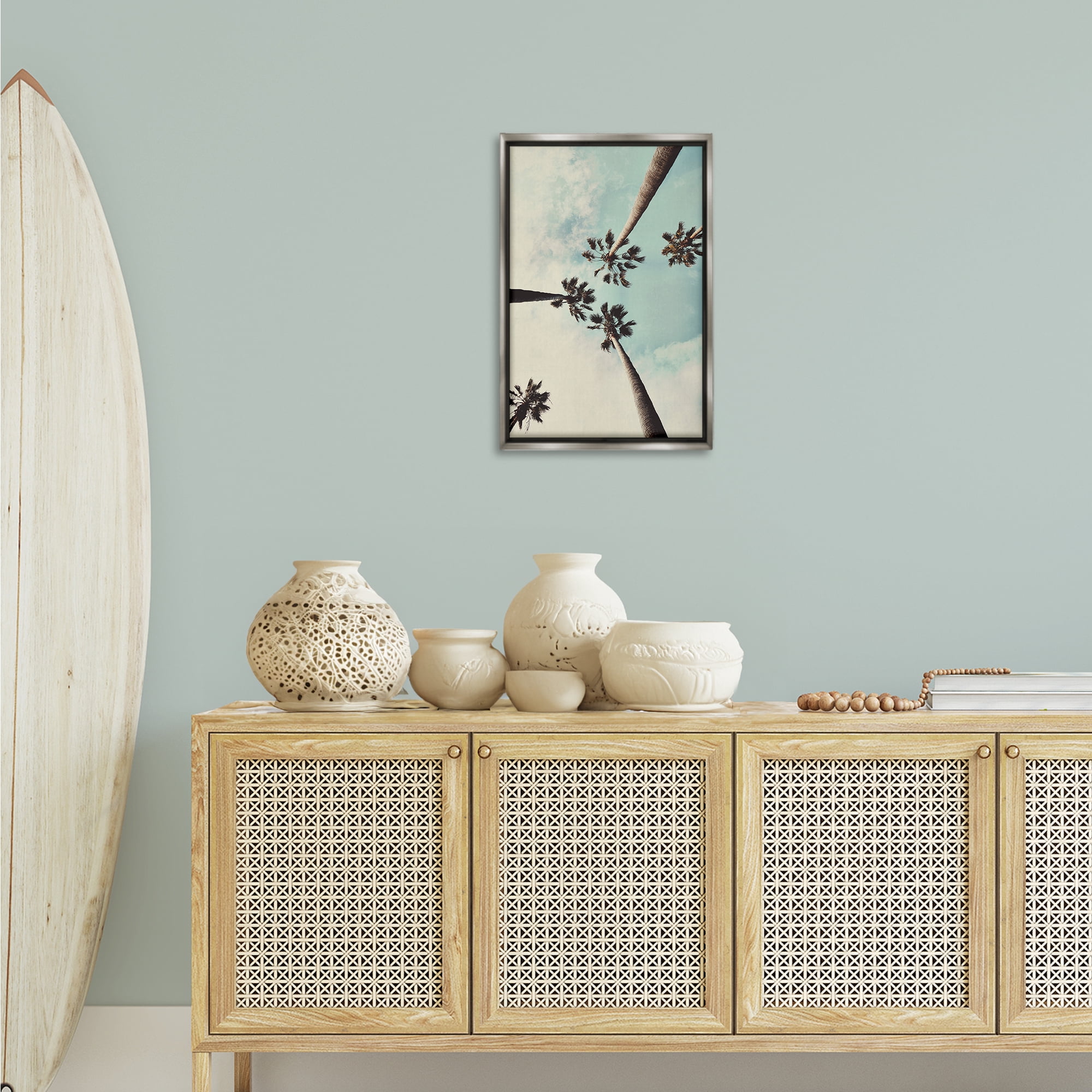 Stupell Industries Centric Tropical Palms Botanical & Floral Photography Gray Floater Framed Canvas Art Print Wall Art, 17 x 25
