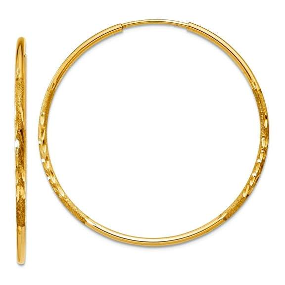 10k Solid Yellow Gold 1.25mm Sparkle-Cut Endless Hoop Earrings 30x30mm Wide 1.25mm Thick Hoop Earring for Women