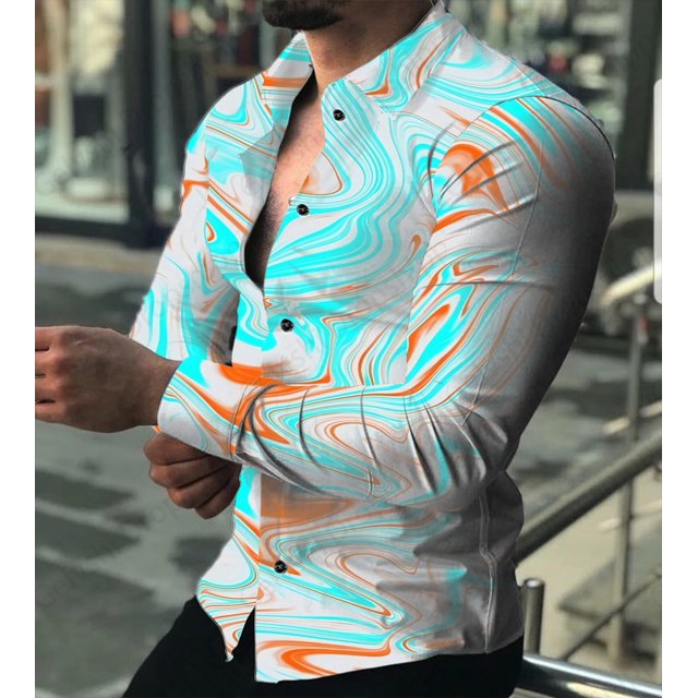 Camisas hawaianas de manga larga con estampado geométrico en 3D, camisas de moda para hombre, blusas playeras, camisas casuales con botones, ropa para hombre