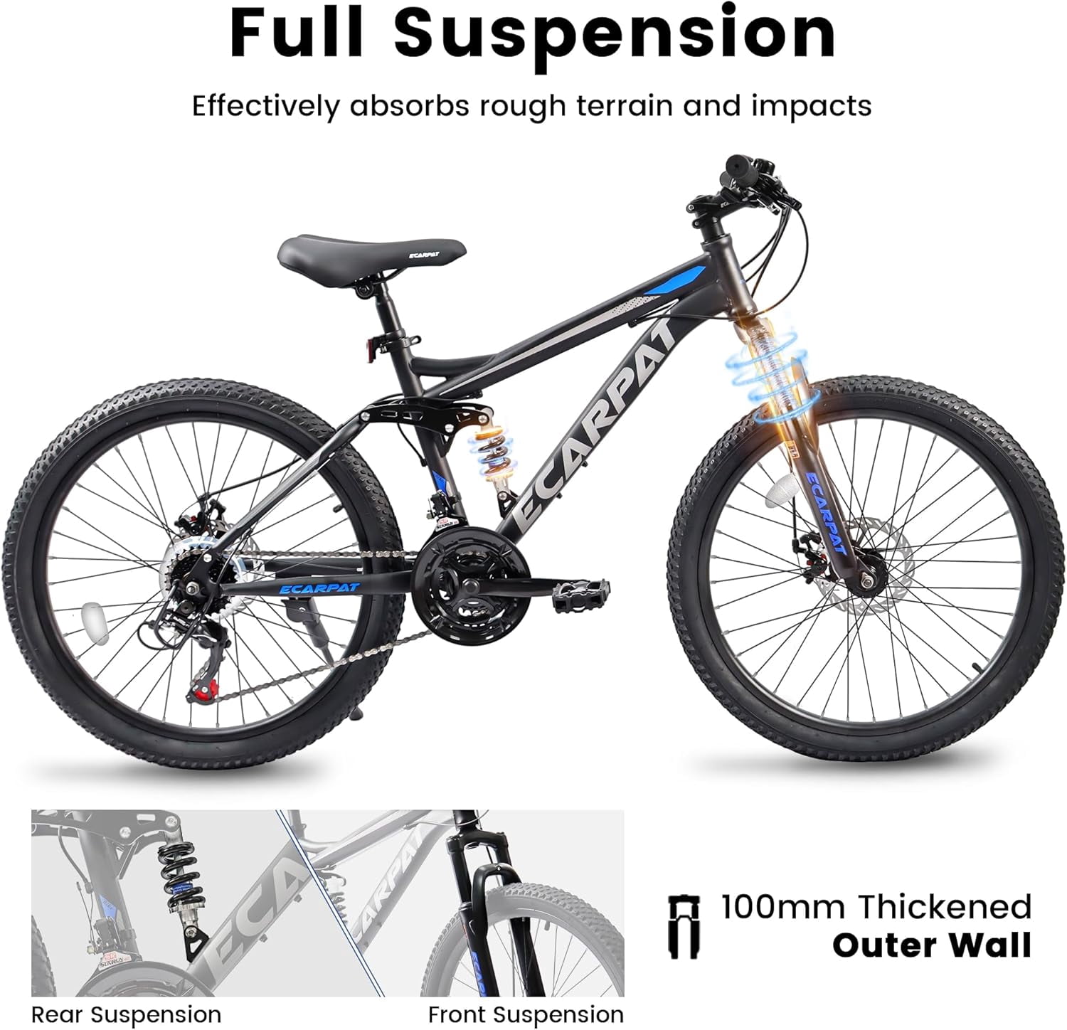 Ambifirner 26 inch City Bike Mountain Bike - Full Shimano 21 Speed - Dual Disc Brake - High-Carbon Steel Frame - Front Suspension for Gift