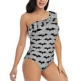 thumbnail image 3 of Sikiie Bat Print Women One Piece Swimsuits Tummy Control One Shoulder Bathing Suits Ruffle Swimwear, From S to XXL-Medium, 3 of 6