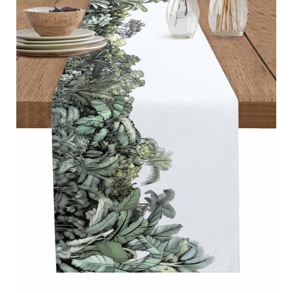 Ldtrchee Tropical Plants Table Runner 72 Inches, Green Forest Palm Tree Plant Leaves Bed Runner Dresser Scarves Tabletop for Indoor Outdoor Parties/Ceremony/Banquet, 14" x 72"