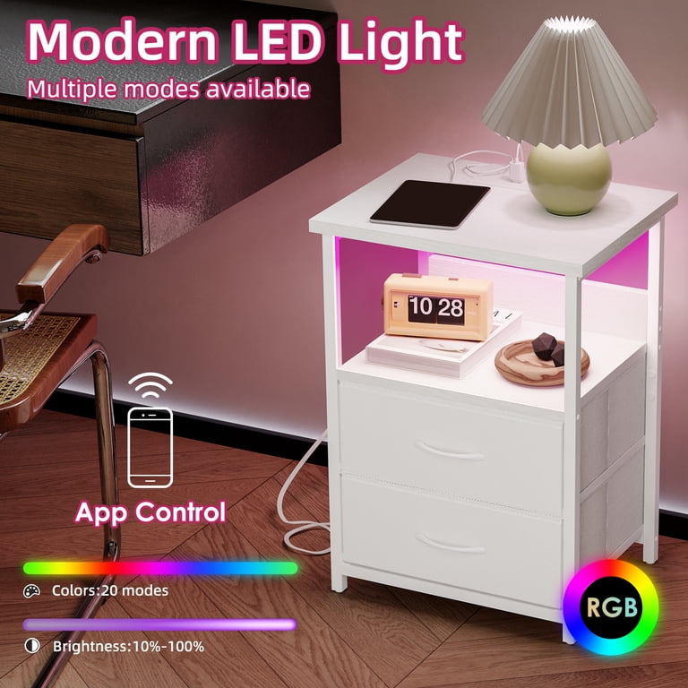 Tomnk Nightstand with Charging Station, 2 Drawers photo 6