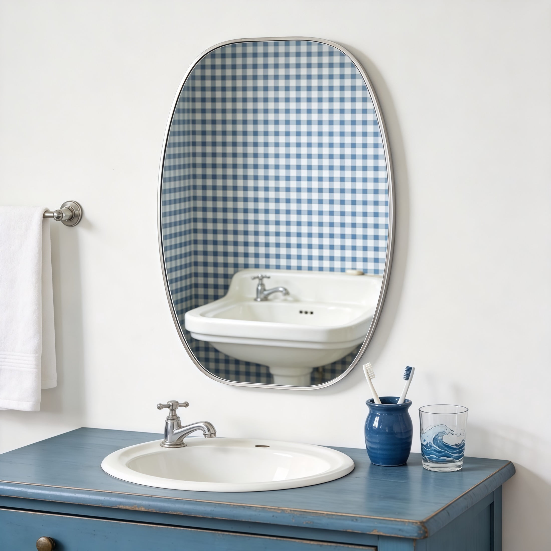 Noble House 24"x36" Unique Metal Framed Oval Wall Mirror, Modern Oblong Vanity Mirror for Bathroom & Entryway, Silver