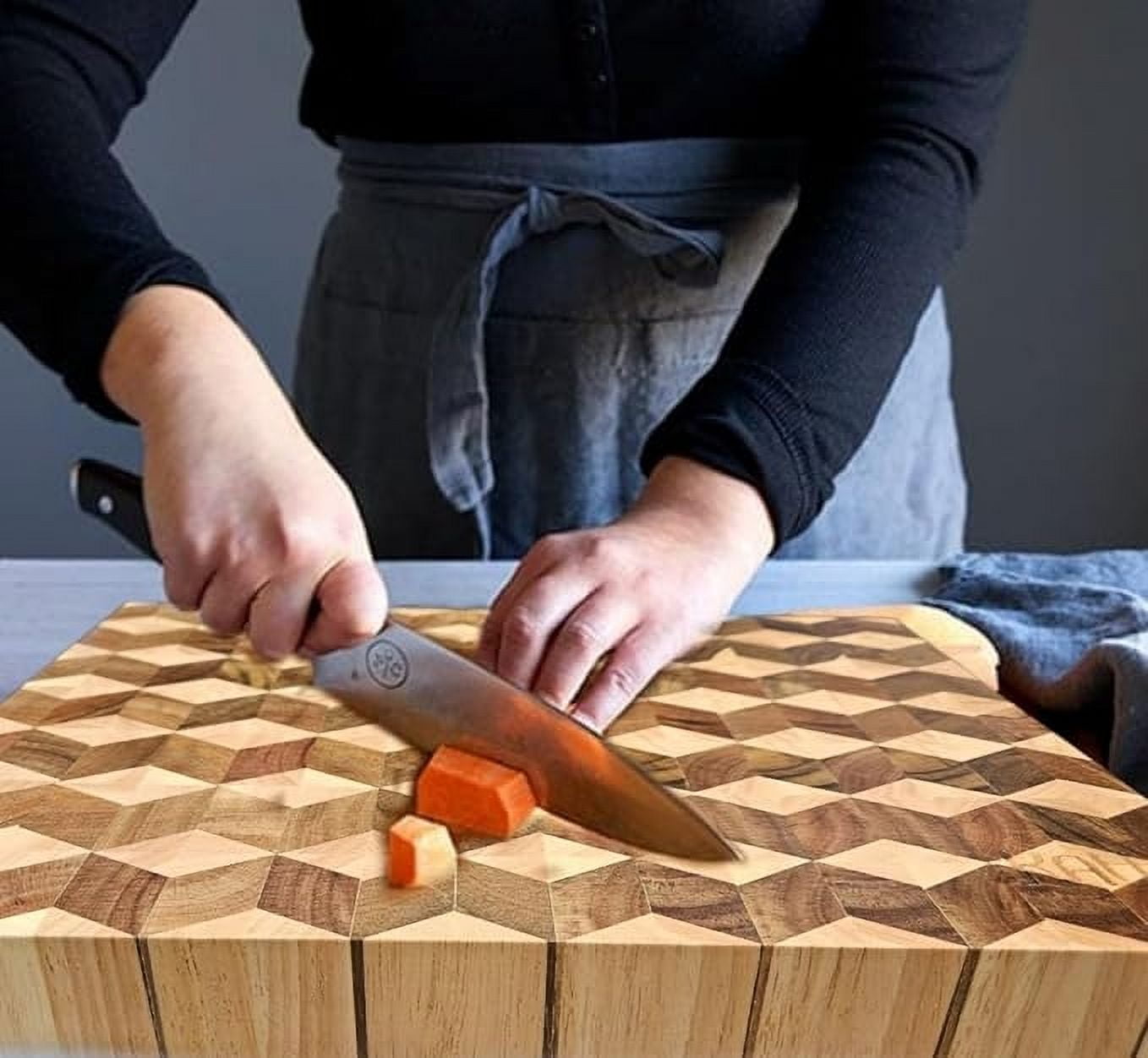 Large Acacia Wood Cutting Board for Kitchen, KAV Wooden Cutting Boards for Countertop, Use to Cut Bread, Meat, Cheese, Vegetables Diamond Lattice Design Block for Dicing Cutting Chopping