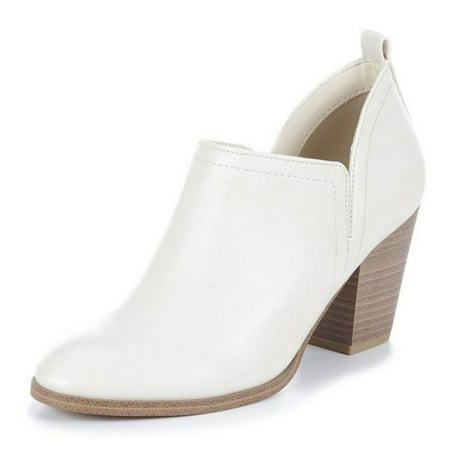 FSJ Women Classic V Cut Chunky High Heel Pumps Round Closed Toe Slip On Loafers Vintage Solid Color Ankle Booties Office Lady Shoes Size 14 White
