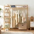 thumbnail image 6 of Clothing Rack, Freestanding Garment Hanger with Integrated Shoe Rack and Multi-Tiered Shelves, Wardrobe Storage for Bedroom and Hallway, 43.3x15.7x55.1 Inch Natural, 6 of 11