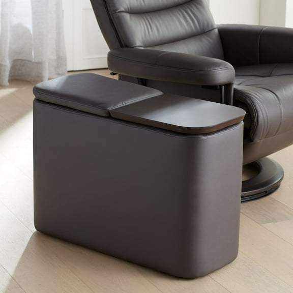 BenchMaster Corcoran Rustic Vintage Faux Leather Rectangular Console Table 12" x 27 1/2" Storage and Drink Holders Charcoal for Living Room