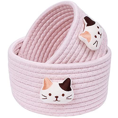 Green LixinJu Small Basket Small Baskets for Organizing Small Woven Basket Set of 2 Floral Little Rope Basket Decorative Mini Storage Bins Round for Desk Dog Cat Toy Kids Baby Girls Gifts 