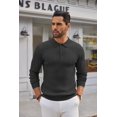 thumbnail image 2 of COOFANDY Men's Knit Polo Shirts Long Sleeve Casual Button Down Ribbed Polo Shirt Fashion Golf Shirts, 2 of 6