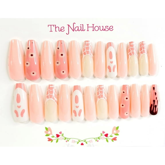 Must Love Pink Halloween Coffin Press-On Nails By The Nail House NH - 24 Pieces