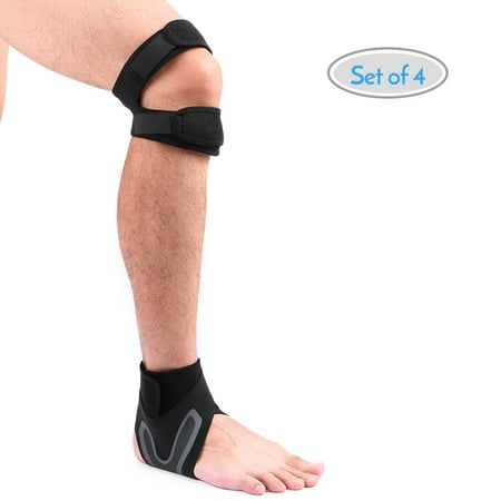 1 Pair Knee and Ankle Supports Set Breathable Adjustable Dual Strap Neoprene Knee Ankle Brace Support Straps for Injury Recovery Running Basketball