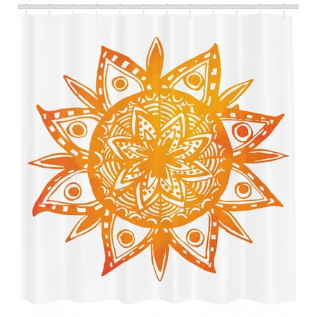 Orange Shower Curtain Watercolor Style Hand Drawn Sun Figure