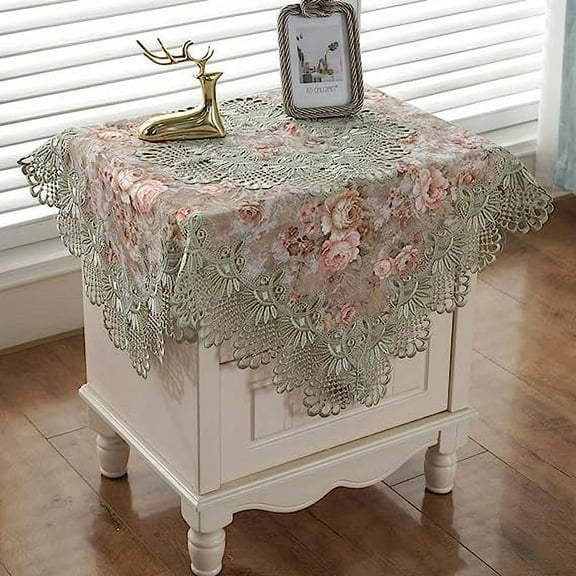 Nvzi Damask Lace Patchwork Tablecloth Luxury Square Small Table Cover Elegant Floral Embroidered Lace Table Cloth for Party Kitchen Dinning Picnic Decoration (Type D,22"x22")