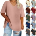 thumbnail image 4 of Ecqkame Women's Plus Size Tops Short Sleeve Crew Neck Loose T-Shirt Comfy Casual Basic Summer Solid Color Tops 01-Pink XXXXXL, 4 of 4