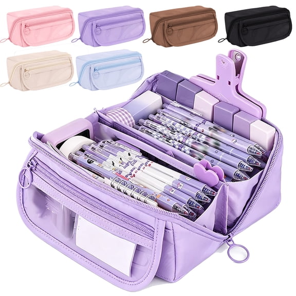UALSRZL Pencil Case, Large Capacity Pencil Pouch for Boys Girls, Multi-layer Pencil Box Bag Solid Color for Kids Elementary School Supplies, Blue