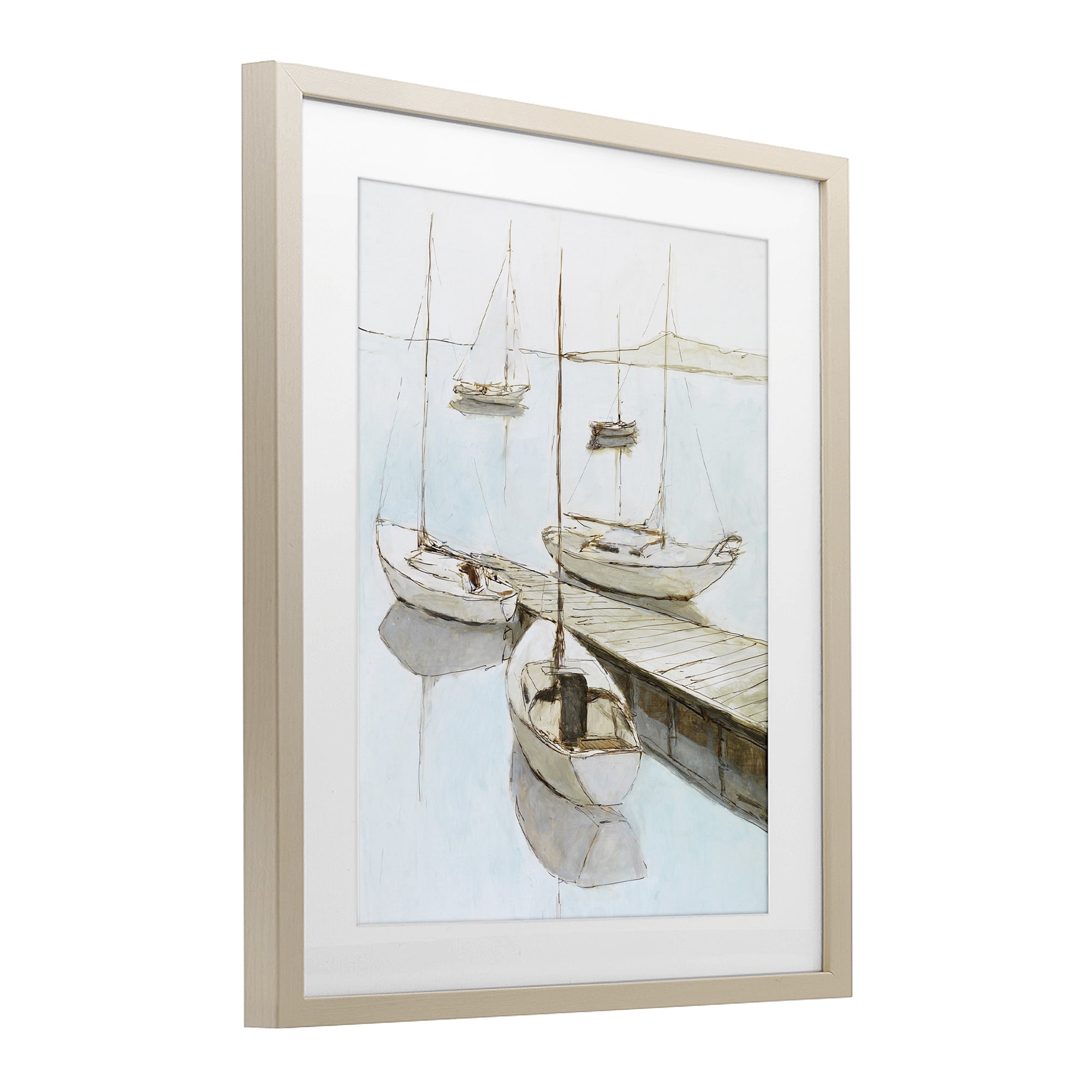 Stupell Industries Docked Sails Coastal Scene Birch Framed Print Under Glass, design by Lorenzo Collective