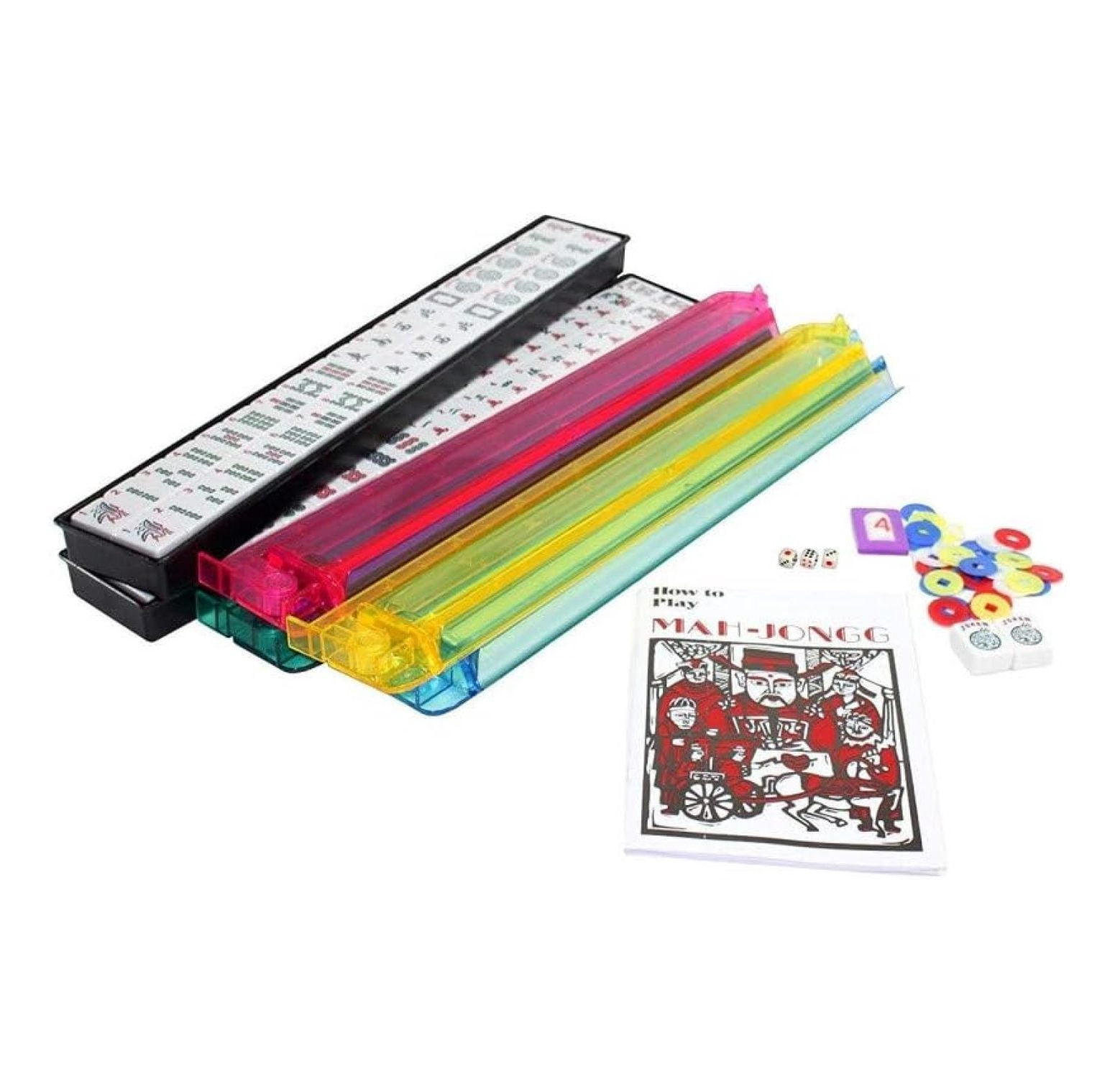 American Mahjong Set - Red Burgundy Soft Bag - 166 White Engraved Tiles, 4 All-in-One Rack/Pushers Western Mah Jongg Game Set