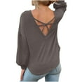 thumbnail image 6 of Timegard Tops for Women Round Neck Puff Long Sleeve Back Crisscross Tshirts Dressy Casual Loose Tops, 6 of 6