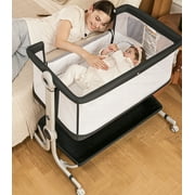Babyeap 3 in 1 Baby Bassinet,Baby Basinet Bedside Sleeper,Standalone Baby Crib,6 Height Adjustable Portable Crib for Newborn,Dark Gray