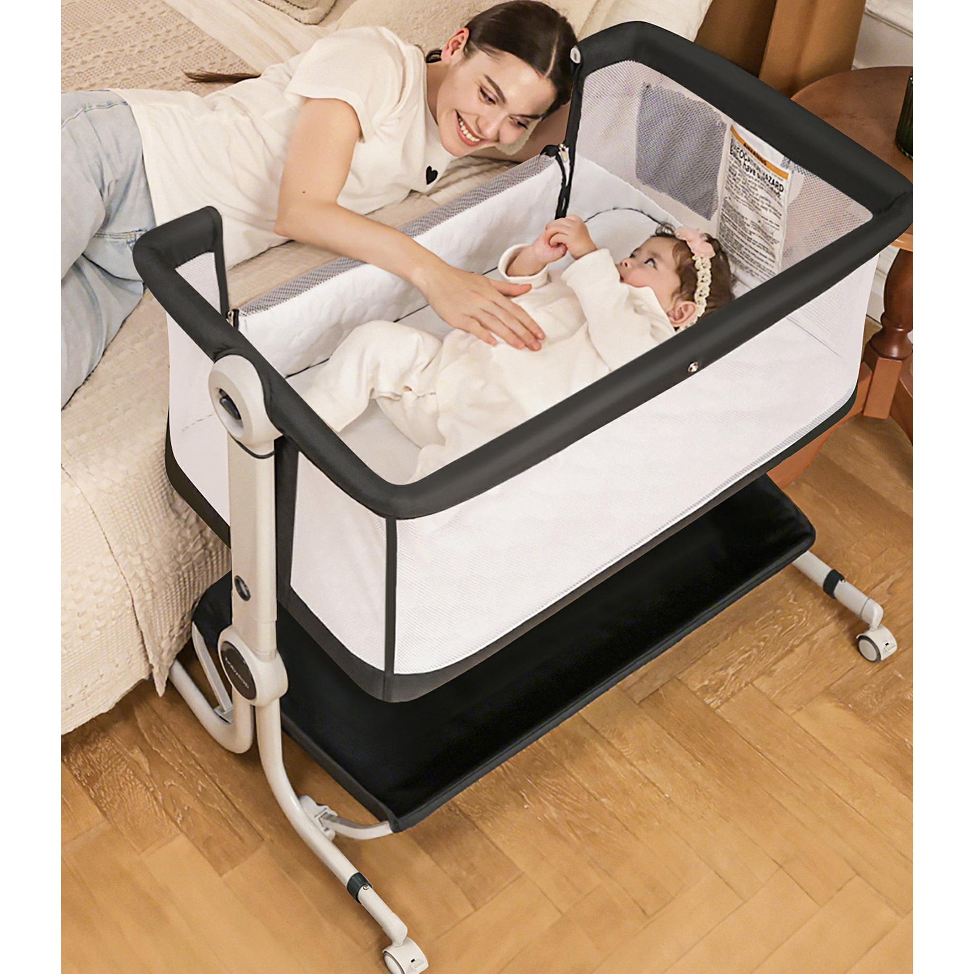 Babyeap 3 in 1 Baby Bassinet,Baby Basinet Bedside Sleeper,Standalone Baby Crib,6 Height Adjustable Portable Crib for Newborn,Dark Gray