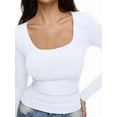 thumbnail image 2 of Women'S Solid Color Long Sleeve U-Neck Ribbed Knitted Casual Top Slim Fit Basic Shirt White M, 2 of 6