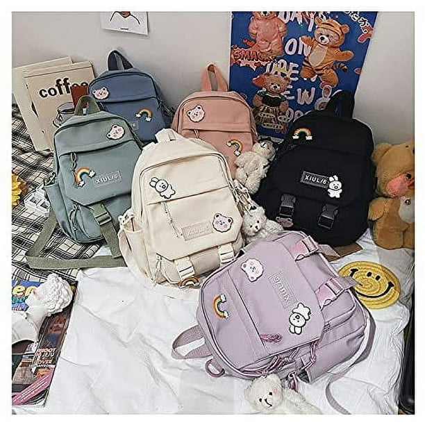 Cute Mini Backpacks with Accessories Aesthetic Mini Backpack for Teens Kawaii Small Backpack White With Accessories