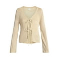 thumbnail image 5 of No Boundaries Tie Front V-Neck Cardigan with Bell Sleeves, Women's & Women's Plus XXS-4X, 5 of 5